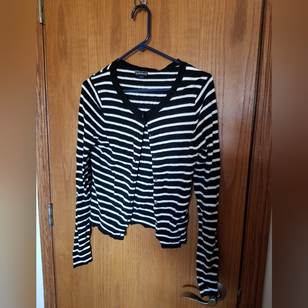 Black and white striped cardigan